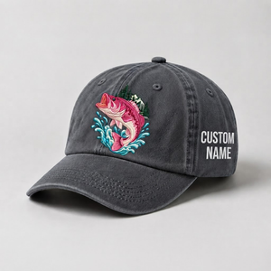 Largemouth Bass Hat for Women, Jumping Bass Fishing Cap, Custom Angler Gift, Vintage Washed Embroidered Cotton Baseball Dad Hat - 1