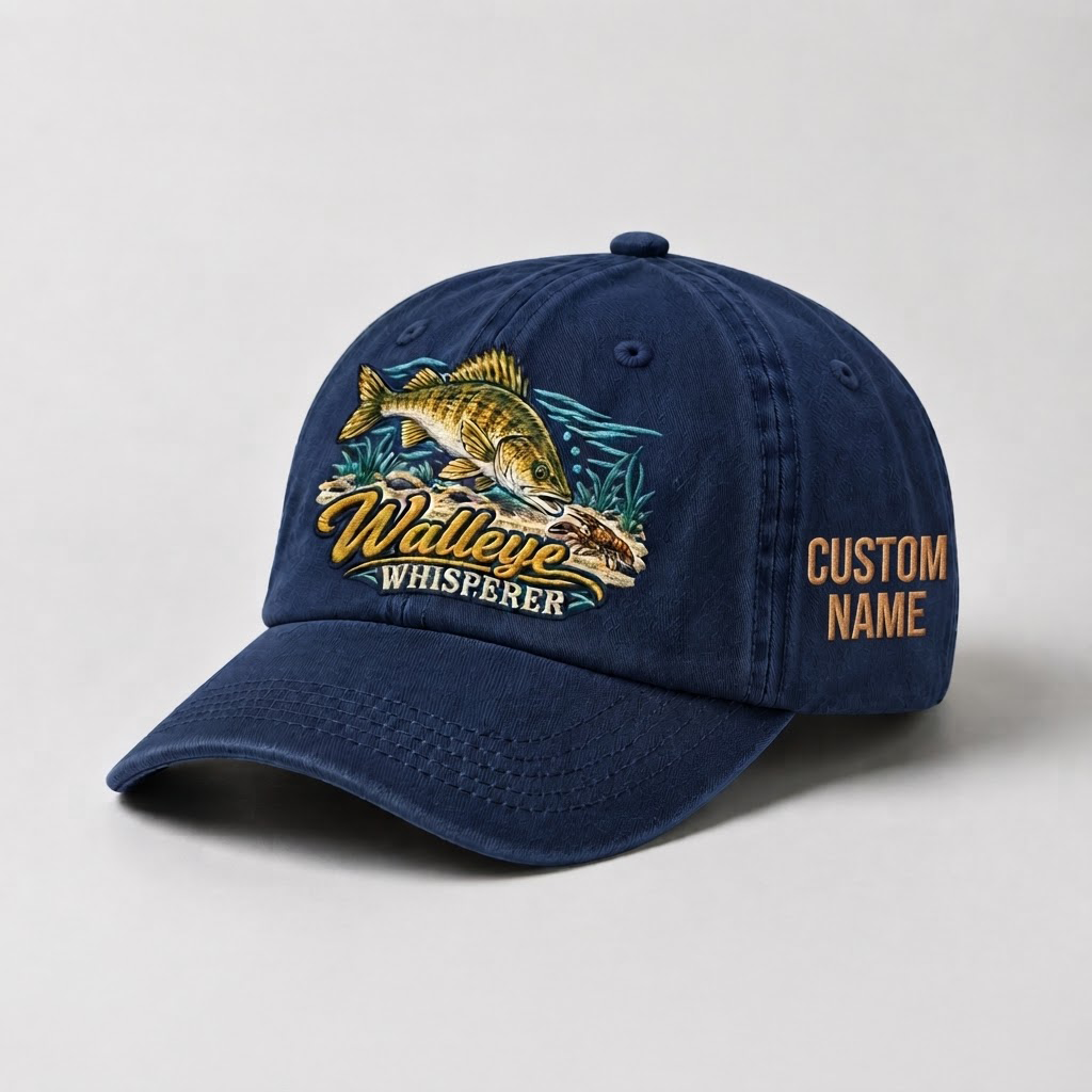 Custom Walleye Hat, Personalized Walleye Whisperer Fishing Cap, Vintage Angler Gift, Fisherman Dad Hat, Outdoor Sports Embroidered Hat
