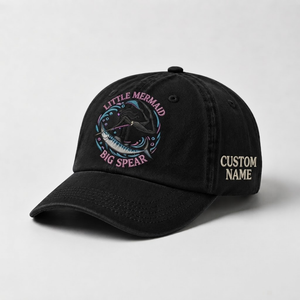 Spearfishing Hats For Women, Little Mermaid Big Spear Custom Embroidered Baseball Cap, Personalized Vintage Washed Hat, Scuba Diving Gift - 2