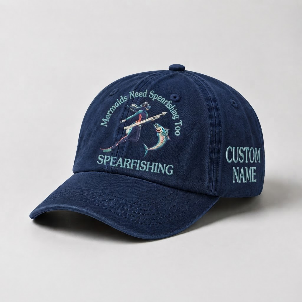 Mermaids Need Spearguns Too Hat for Women, Custom Spearfishing Hat for Women, Personalized Dive Embroidery Cap, Gift for Her