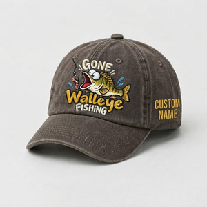 Custom Walleye Hat, Personalized Gone Walleye Fishing Cap, Best Vintage Angler Gift, Fisherman Dad Hat, Outdoor Sports Embroidered Hat - 5