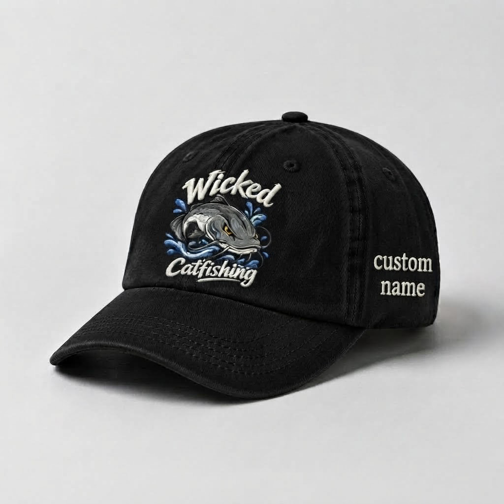 Wicked Catfishing Hat, Personalized Fisherman Gift, Fishing Embroidered Cap,  Vintage Dad Hat, Outdoor Angler Cap
