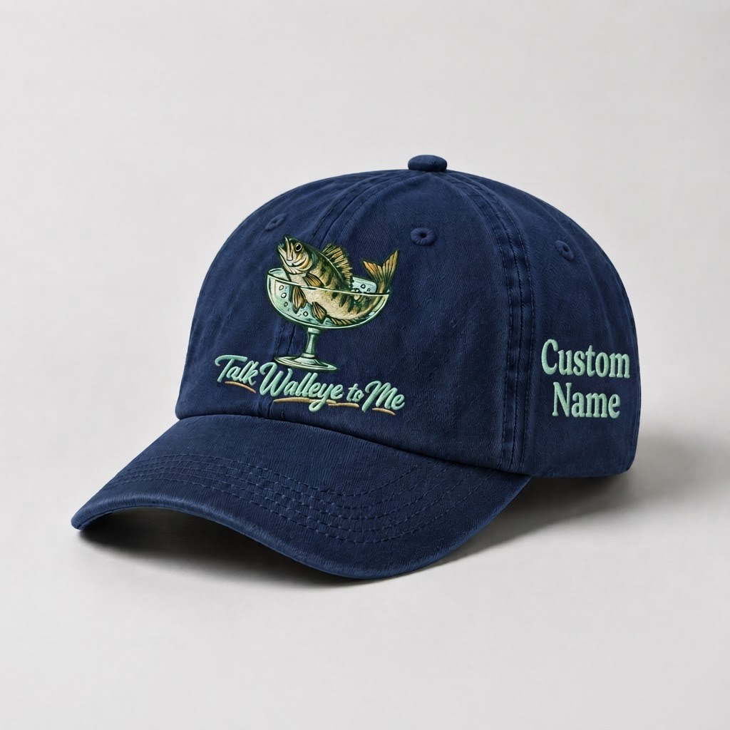 Custom Walleye Hat, Personalized Talk Walleye To Me Fishing Cap, Vintage Angler Gift, Fisherman Dad Hat, Outdoor Sports Embroidered Hat