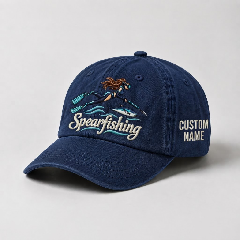 Spearfishing Hats For Women, Custom Name Spearfishing Gift, Freediving Hat, Spearo Apparel, Ocean Lover Cap, Women Spearfish Baseball Cap