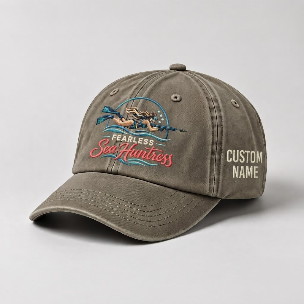 Spearfishing hats for Women, Scuba diver baseball cap Personalized vintage washed cap, Custom embroidered hat, Outdoor diving gift