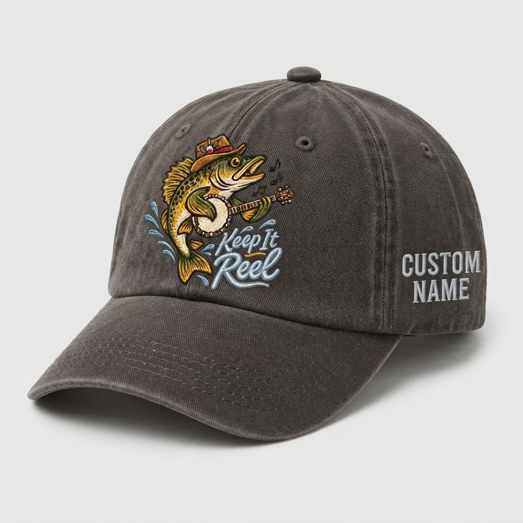 Custom Name Walleye Hat, Personalized Keep It Reel Fishing Cap, Vintage Fisherman Gift, Embroidered Outdoor Dad Hat