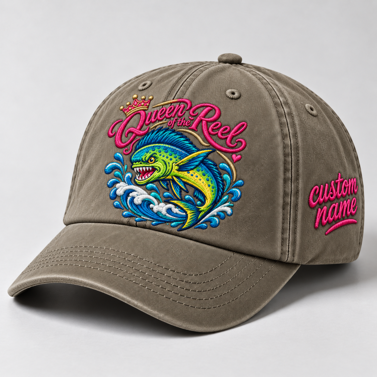 Queen of the Reel Hat for Women, Custom Fishing Hat for Women, Personalized Mahi Mahi Embroidery Cap, Gift for Her
