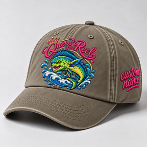 Queen of the Reel Hat for Women, Custom Fishing Hat for Women, Personalized Mahi Mahi Embroidery Cap, Gift for Her - 6