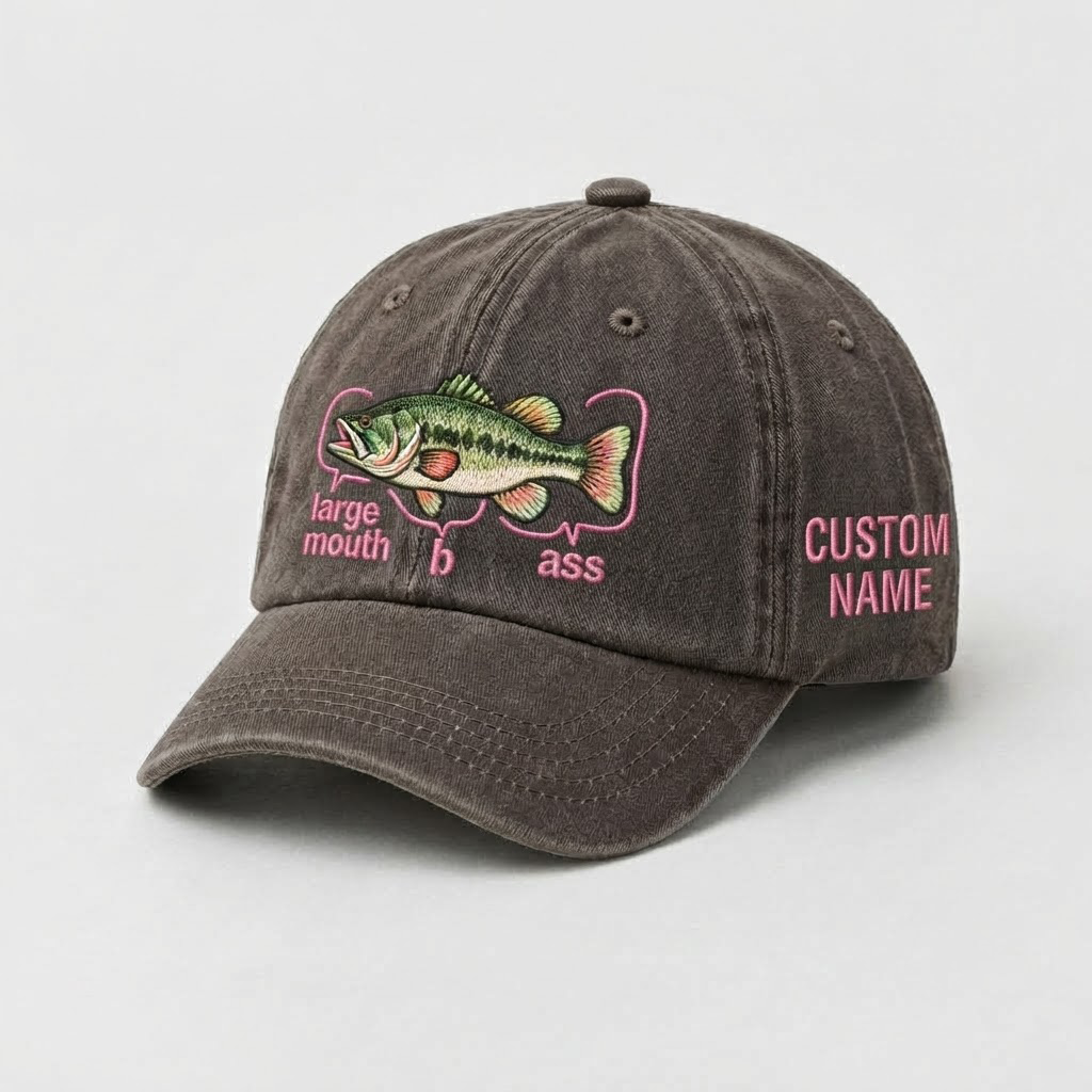 Funny Fishing Embroidered Hat for Women, Custom Largemouth Bass Hat ,  Personalized Fisherman Gift, Cute Outdoor Baseball Cap, Vintage Hat