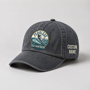 Spearfishing Hats For Women, Fearless Sea Huntress Custom Embroidered Baseball Cap, Personalized Vintage Washed Hat, Scuba Diving Gift - 1