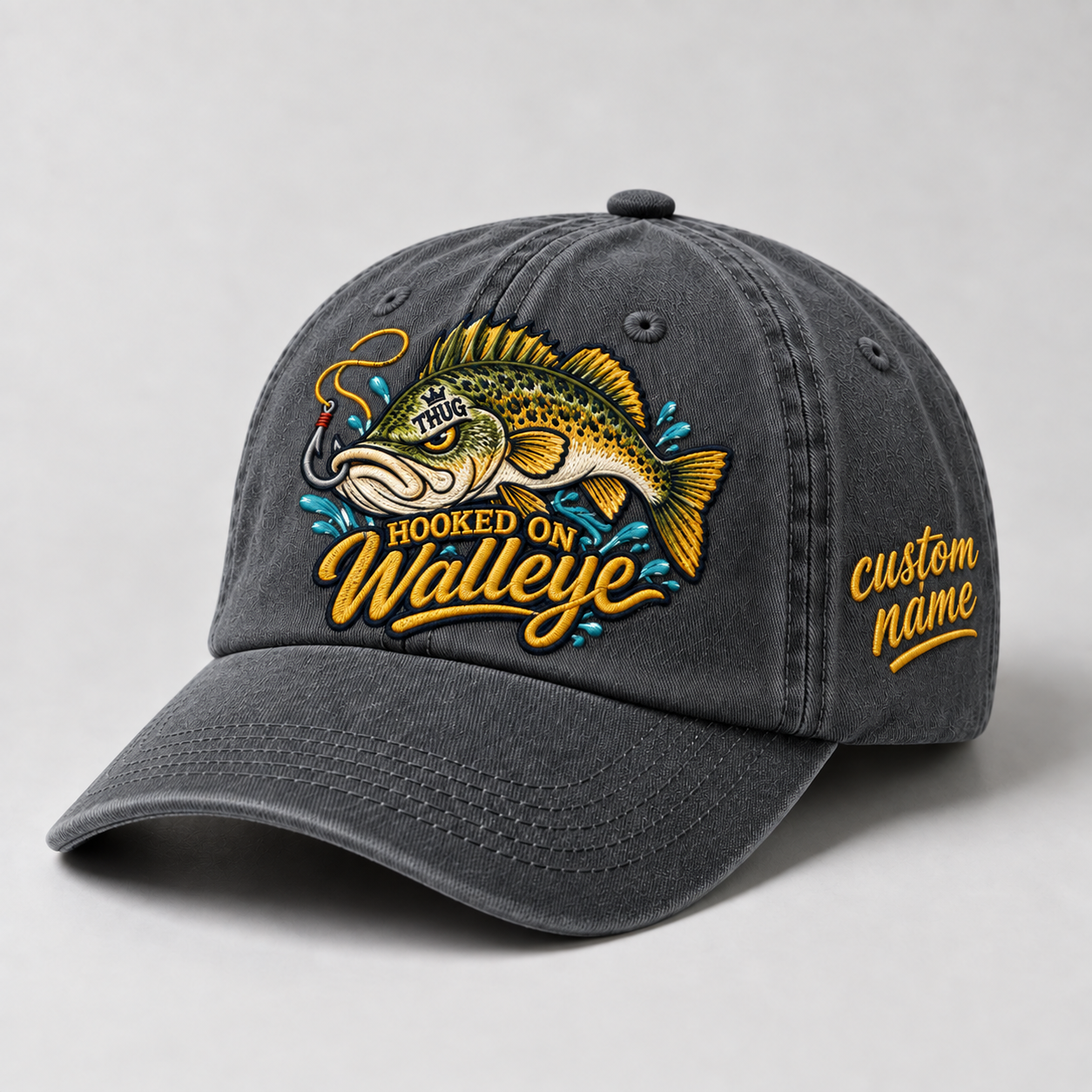 Custom Walleye Hat, Personalized Hooked On Walleye Fishing Cap, Vintage Angler Gift, Fisherman Dad Hat, Outdoor Sports Embroidered Hat