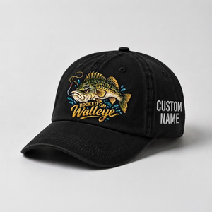 Custom Walleye Hat, Personalized Hooked On Walleye Fishing Cap, Vintage Angler Gift, Fisherman Dad Hat, Outdoor Sports Embroidered Hat - 2