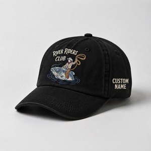 River Riders Club Fishing Hat,  Personalized Fisherman Gift, Cowboy Catfish Embroidered Cap, Vintage Dad Hat, Outdoor Angler Cap - 2