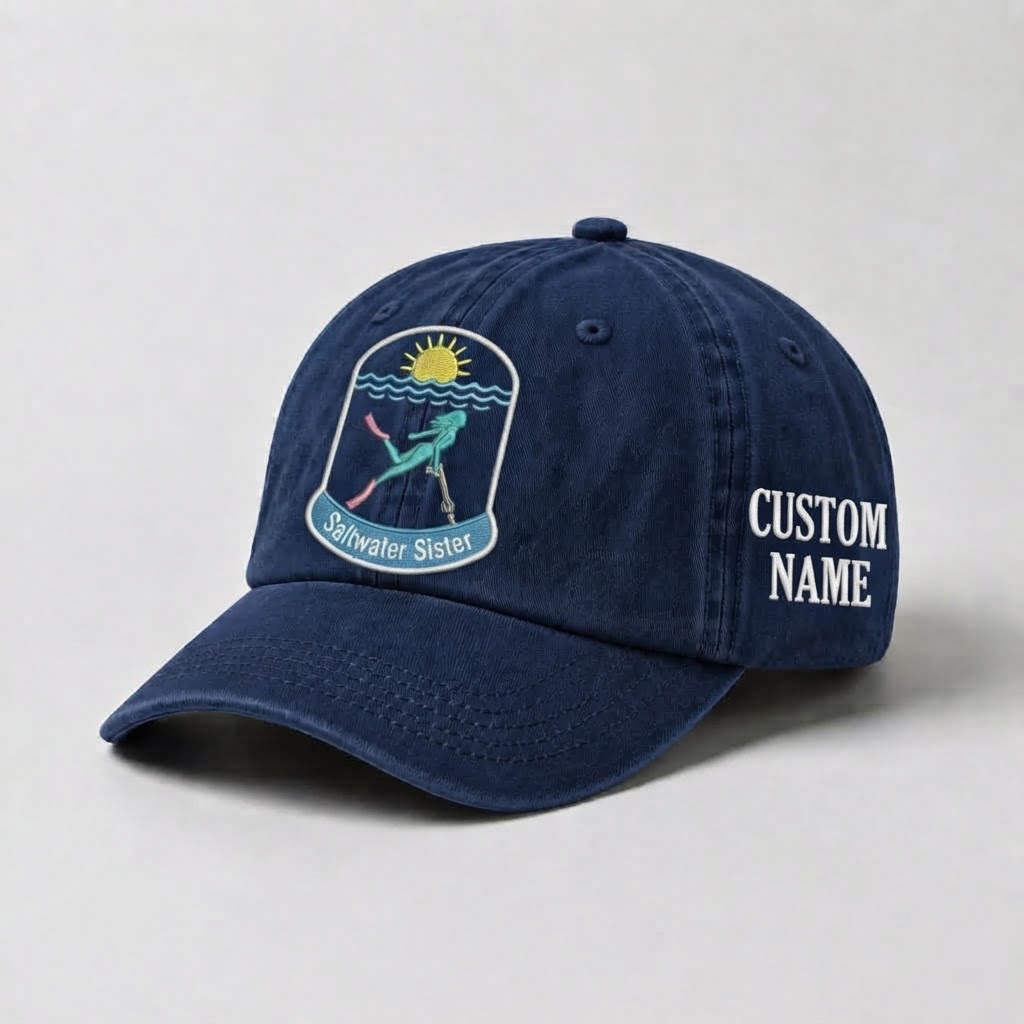 Spearfishing Hats For Women, Custom Saltwater Sister Hat, Personalized Diving Gift, Embroidered Ocean Cap, Scuba Diver Merch