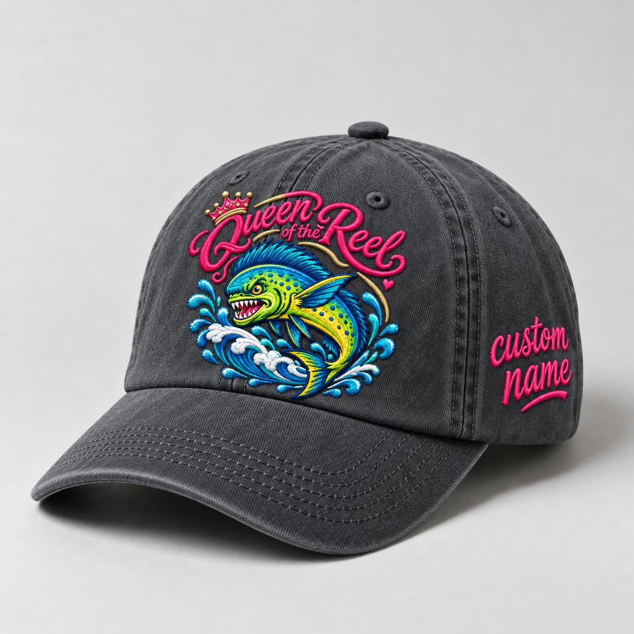 Queen of the Reel Hat for Women, Custom Fishing Hat for Women, Personalized Mahi Mahi Embroidery Cap, Gift for Her