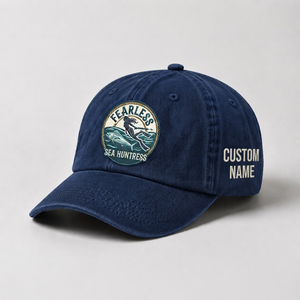 Spearfishing Hats For Women, Fearless Sea Huntress Custom Embroidered Baseball Cap, Personalized Vintage Washed Hat, Scuba Diving Gift - 3