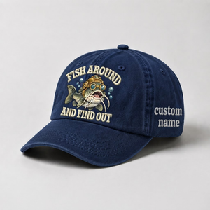 Custom Embroidered Catfish Hat, Fish Around And Find Out Cap, Personalized Fishing Dad Hat, Vintage Fisherman Gift, Outdoor Adventure Cap - 3