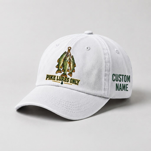 Pike Hat, Personalized Fishing Cap, Custom Name Embroidered Dad Hat, Pike Lures Only Vintage Fisherman Gift, Outdoor Angler Enthusiast - 4