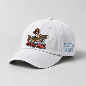 Pike Hat, Custom Chase The Pike Embroidered Cap, Personalized Fisherman Gift, Vintage Washed Cotton Dad Hat, Fishing Merch - 4