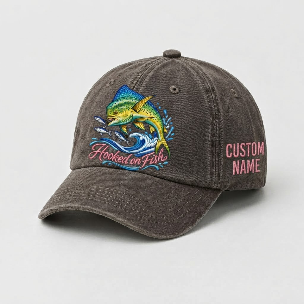 Mahi Mahi Fishing Hat, Personalized Fisherman Dad Cap, Vintage Angler Gift, Outdoor Sports Hat, Fishing Lover Gift