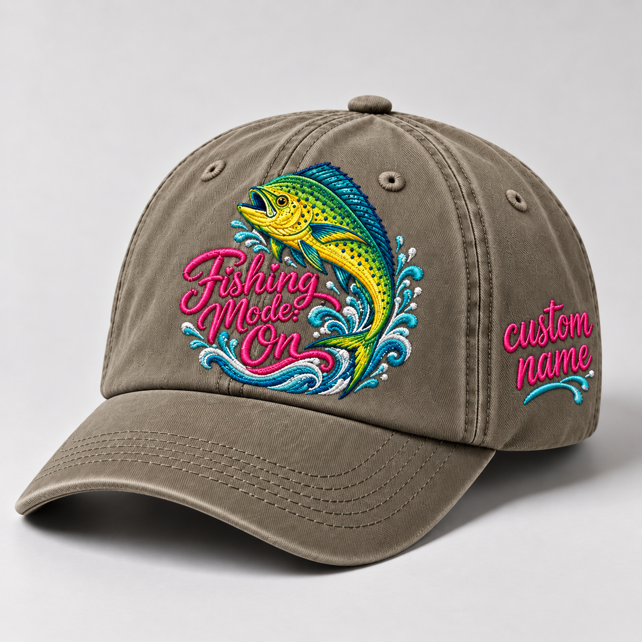 Fishing Mode On Hat For Women, Custom Fishing Hat For Women, Personalized Mahi Mahi Embroidery Cap,  Gift For Her