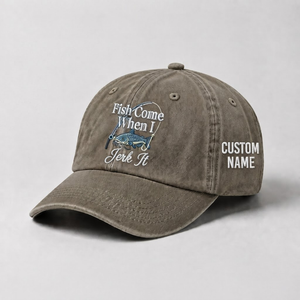 Fish Come When I Jerk It Embrodery Hat, Catfish Embroidered Hat, Custom Fisherman Dad Cap, Funny Fishing Gift,   Cool Fishing Lover Apparel - 6