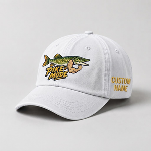 Pike Hat, Custom Pike Mode Embroidered Cap, Personalized Fisherman Gift, Vintage Washed Cotton Dad Hat, Fishing Merch - 4
