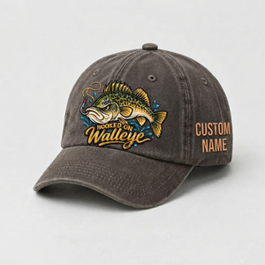 Custom Walleye Hat, Personalized Hooked On Walleye Fishing Cap, Vintage Angler Gift, Fisherman Dad Hat, Outdoor Sports Embroidered Hat - 5