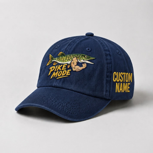 Pike Hat, Custom Pike Mode Embroidered Cap, Personalized Fisherman Gift, Vintage Washed Cotton Dad Hat, Fishing Merch - 3
