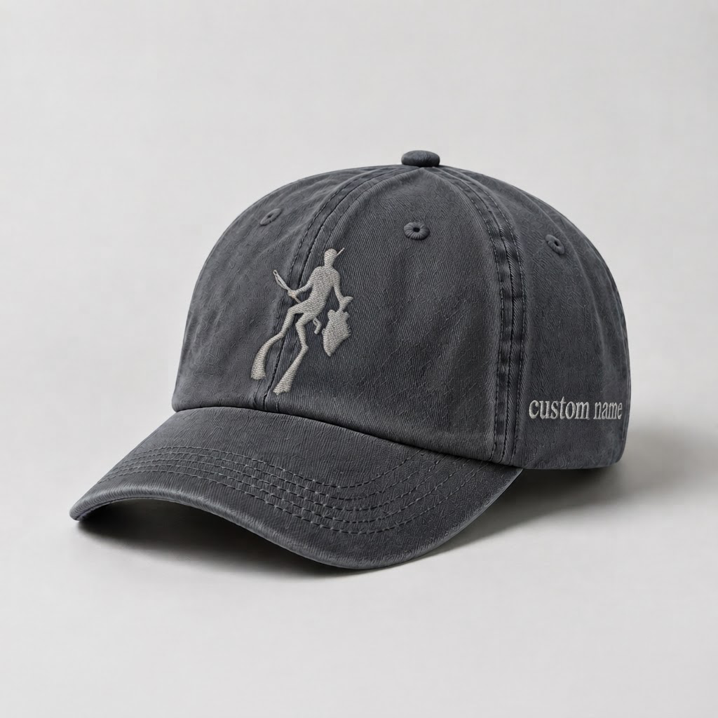 Spearfishing Hats For Women, Custom Embroidered Baseball Cap, Personalized Freediving Gift, Vintage Washed Cotton Dad Hat, Outdoor Gear