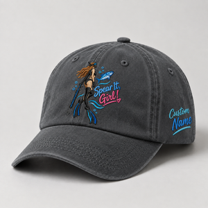 Spear It, Girl! Hat for Women , Personalized Spearfishing Hat, Custom Name Embroidered Cap, Ocean Lover Baseball Hat - 1