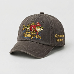 Custom Walleye Hat, Personalized Keep Calm And Walleye On Fishing Cap, Angler Gift, Fisherman Dad Hat, Outdoor Sports Embroidered Hat - 5