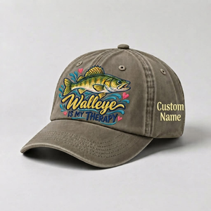 Custom Walleye Hat, Personalized Walleye Is My Therapy Fishing Cap, Vintage Angler Gift, Fisherman Dad Hat, Outdoor Sports Embroidered Hat - 6