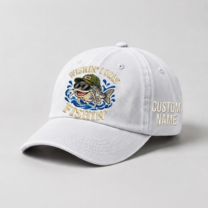 Custom Catfish Fishing Embroidered Hat, Wishin I Was Fishin Cap, Personalized Fisherman Dad Hat, Vintage Wash Fishing Gift - 4