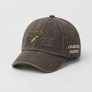 Master Baiter Trout Fishing Embroidered Hat, Personalized Dad Cap, Custom Trout Fisherman Gift, Vintage Washed Baseball Hat - 5