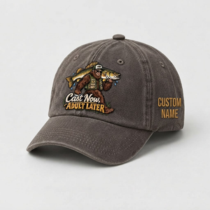Personalized Walleye Hat, Custom Name Cast Now Adult Later Fishing Cap, Vintage Fisherman Gift, Embroidered Outdoor Dad Hat - 5
