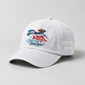 Spearfishing Hats For Women, Dive Deep Hunt Hard Custom Embroidered Baseball Cap, Personalized Vintage Washed Hat, Scuba Diving Gift - 4