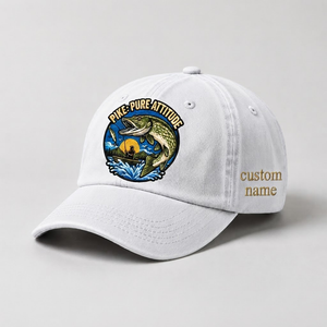 Pike Hat, Custom Name Fisherman Cap, Pike Pure Attitude Fishing Hat, Personalized Angler Gift, Vintage Embroidered Dad Baseball Cap - 4