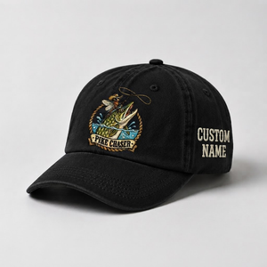 Pike Hat, Custom Pike Chaser Embroidered Cap, Personalized Fisherman Gift, Vintage Washed Cotton Dad Hat, Fishing Merch - 2