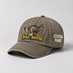 Pike Hat, Custom Pike Master Embroidered Cap, Personalized Fisherman Gift, Vintage Washed Cotton Dad Hat, Fishing Merch - 6
