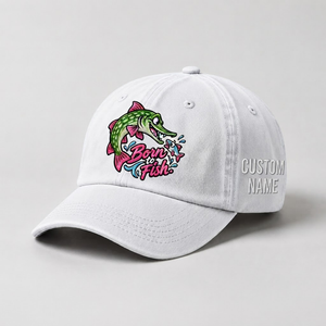 Pike Hat, Custom Born To Fish Embroidered Cap, Personalized Fisherman Gift, Vintage Washed Cotton Dad Hat, Fishing Merch - 4