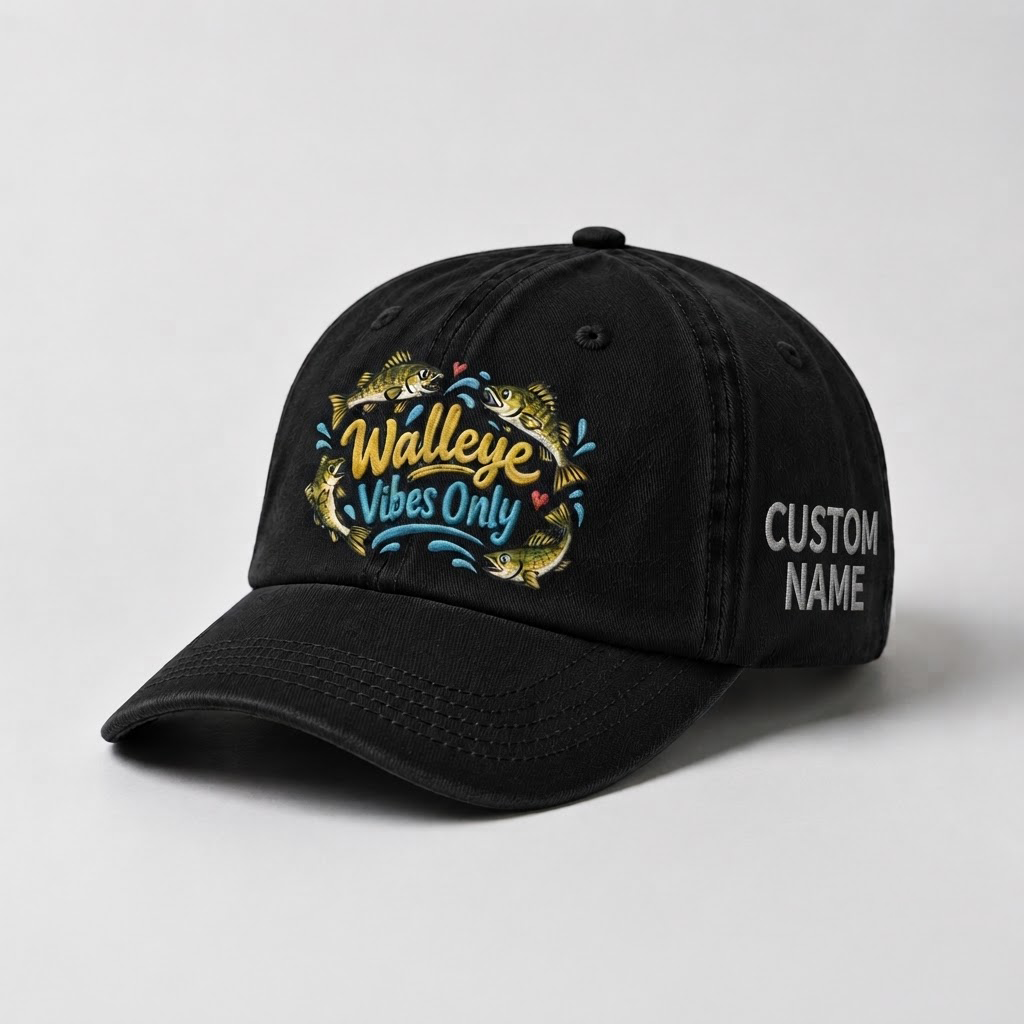 Custom Walleye Hat, Personalized Walleye Vibes Only Fishing Cap, Vintage Angler Gift, Fisherman Dad Hat, Outdoor Sports Embroidered Hat