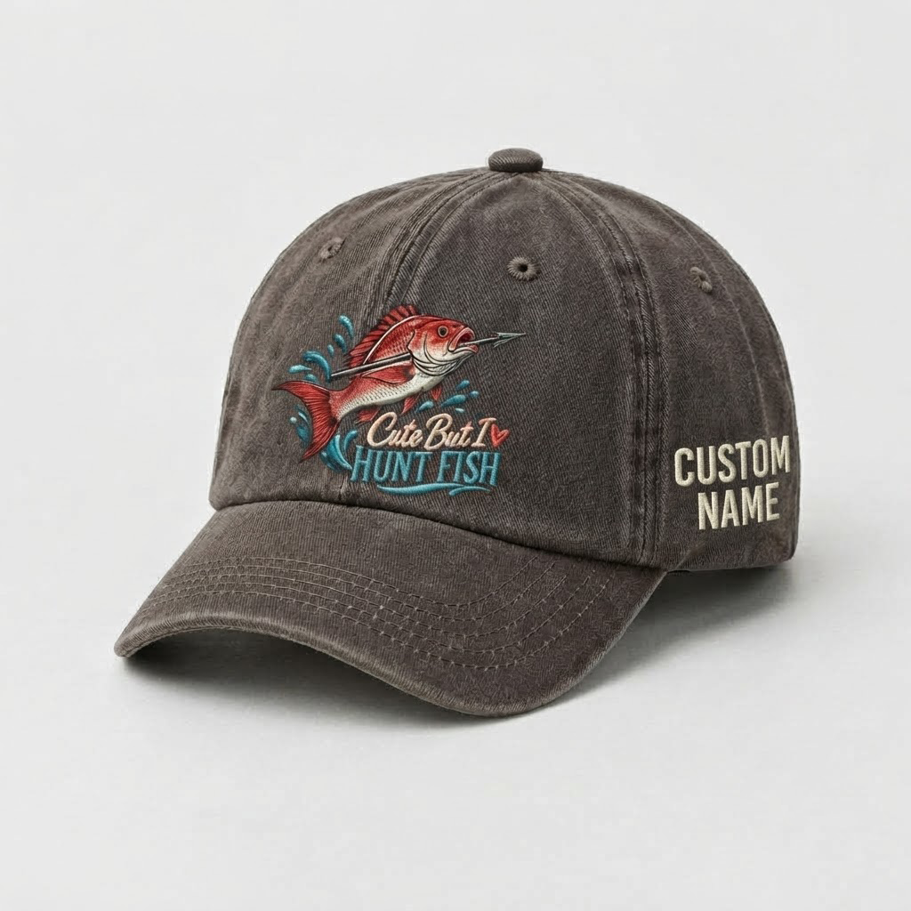 Spearfishing Hats For Women, Cute But I Hunt Fish Custom Embroidered Baseball Cap, Personalized Vintage Washed Hat, Scuba Diving Gift