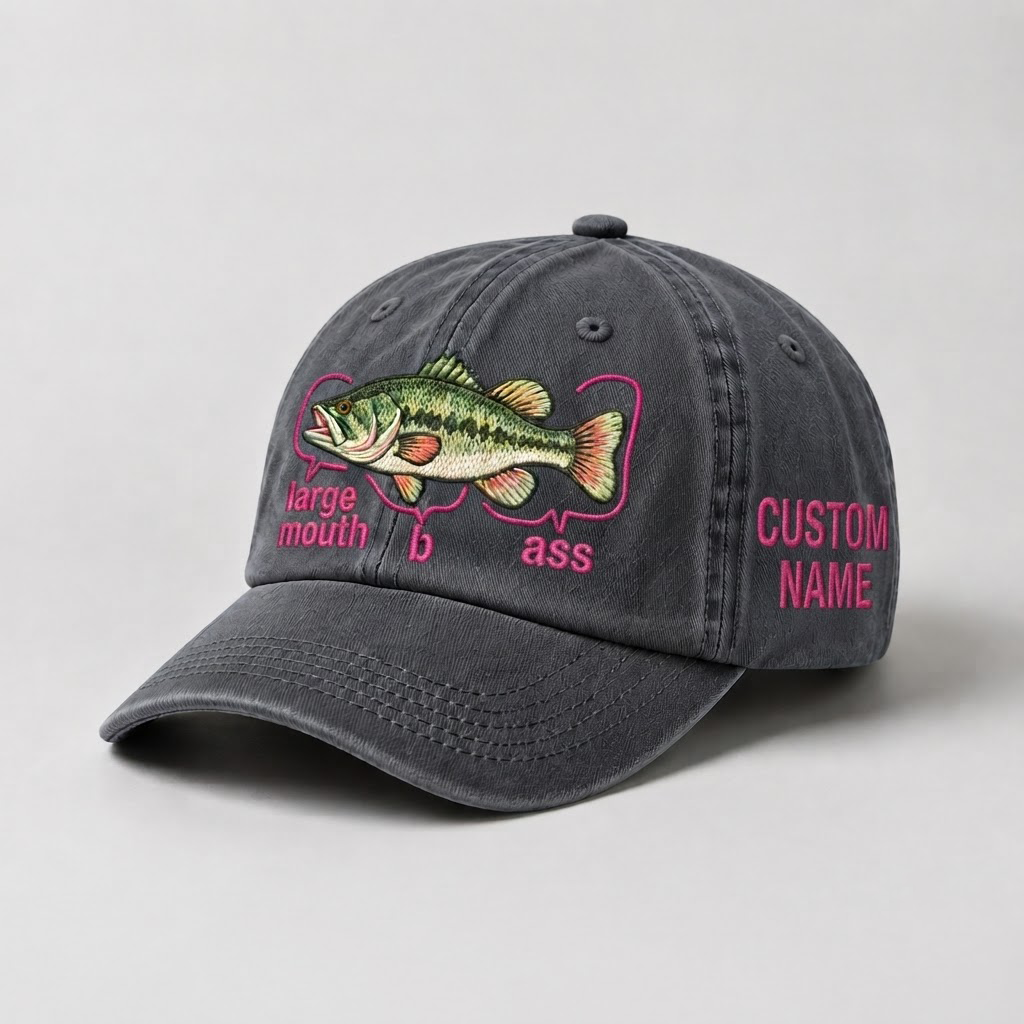 Funny Fishing Embroidered Hat for Women, Custom Largemouth Bass Hat ,  Personalized Fisherman Gift, Cute Outdoor Baseball Cap, Vintage Hat