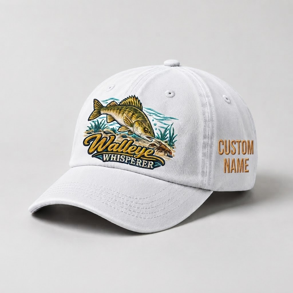 Custom Walleye Hat, Personalized Walleye Whisperer Fishing Cap, Vintage Angler Gift, Fisherman Dad Hat, Outdoor Sports Embroidered Hat