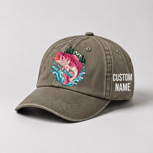 Largemouth Bass Hat for Women, Jumping Bass Fishing Cap, Custom Angler Gift, Vintage Washed Embroidered Cotton Baseball Dad Hat - 6