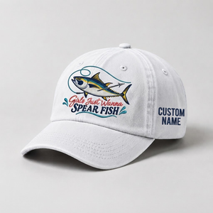 Spearfishing Hats For Women, Girls Just Wanna Spear Fish Custom Embroidered Cap, Personalized Vintage Washed Hat, Scuba Diving Gift - 4