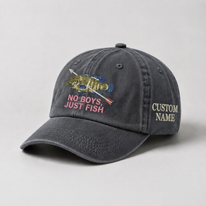 Spearfishing Hats For Women, No Boys, Just Fish Custom Embroidered Baseball Cap, Personalized Vintage Washed Hat, Scuba Diving Gift - 1