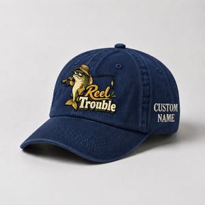 Personalized Walleye Hat, Custom Name Reel Trouble Fishing Cap, Vintage Fisherman Gift, Embroidered Outdoor Dad Hat - 3
