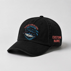 Spearfishing Hats For Women, Tough Girls Love Saltwater Custom Embroidered Baseball Cap, Personalized Vintage Washed Hat, Scuba Diving - 2
